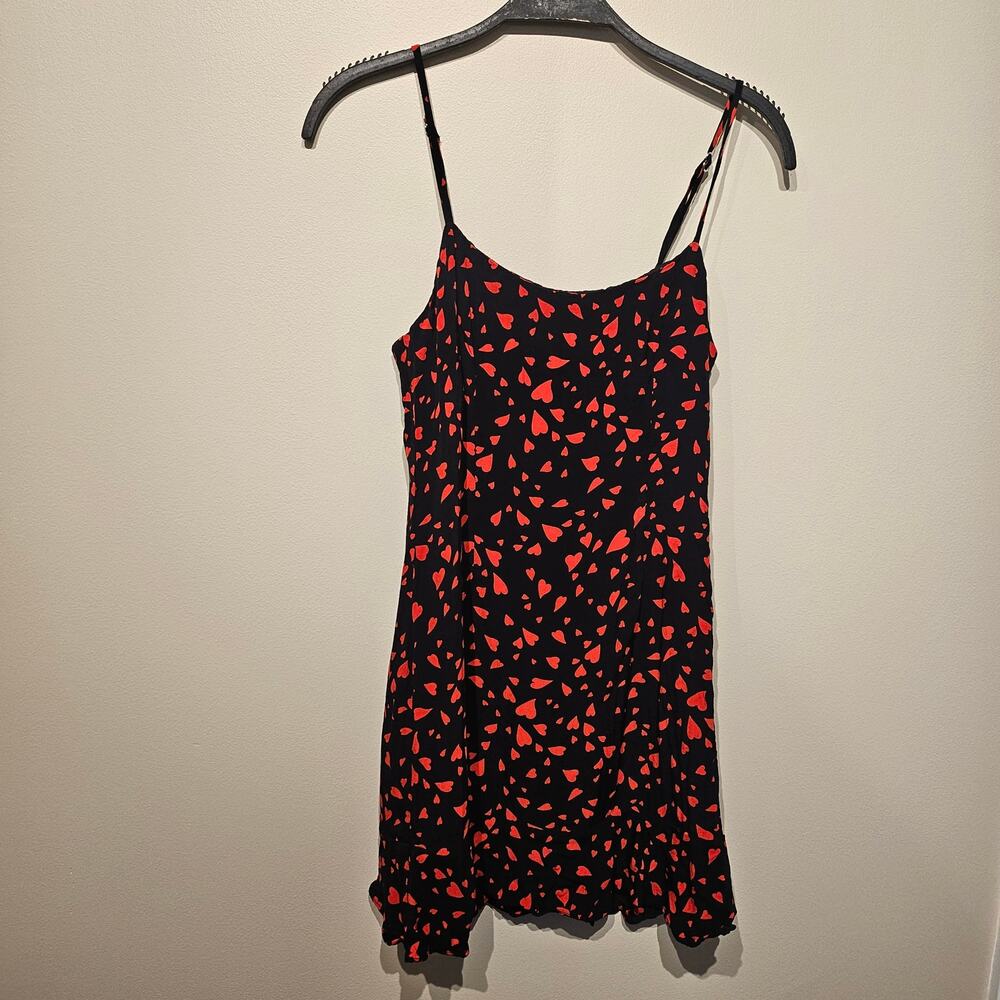 Lovers + Friends XS Black and Red Heart-Printed Teddy Mini Dress